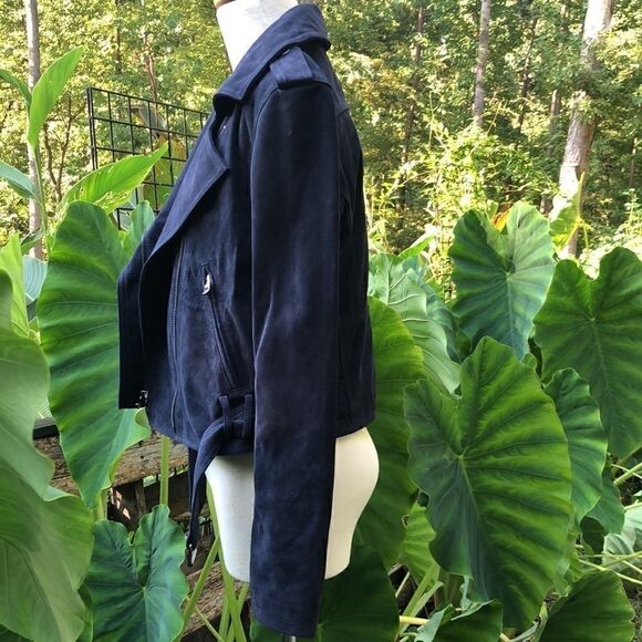 Parker Suede Moto Leather Jacket in Blue - Picture 2 of 16